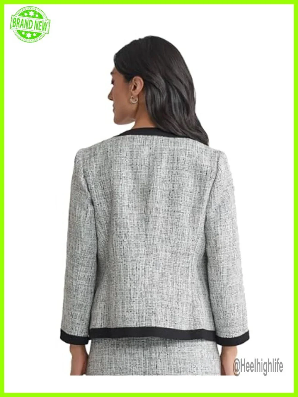 Tailored Tweed Blazer with Frame Detail – Structured Fit for Work